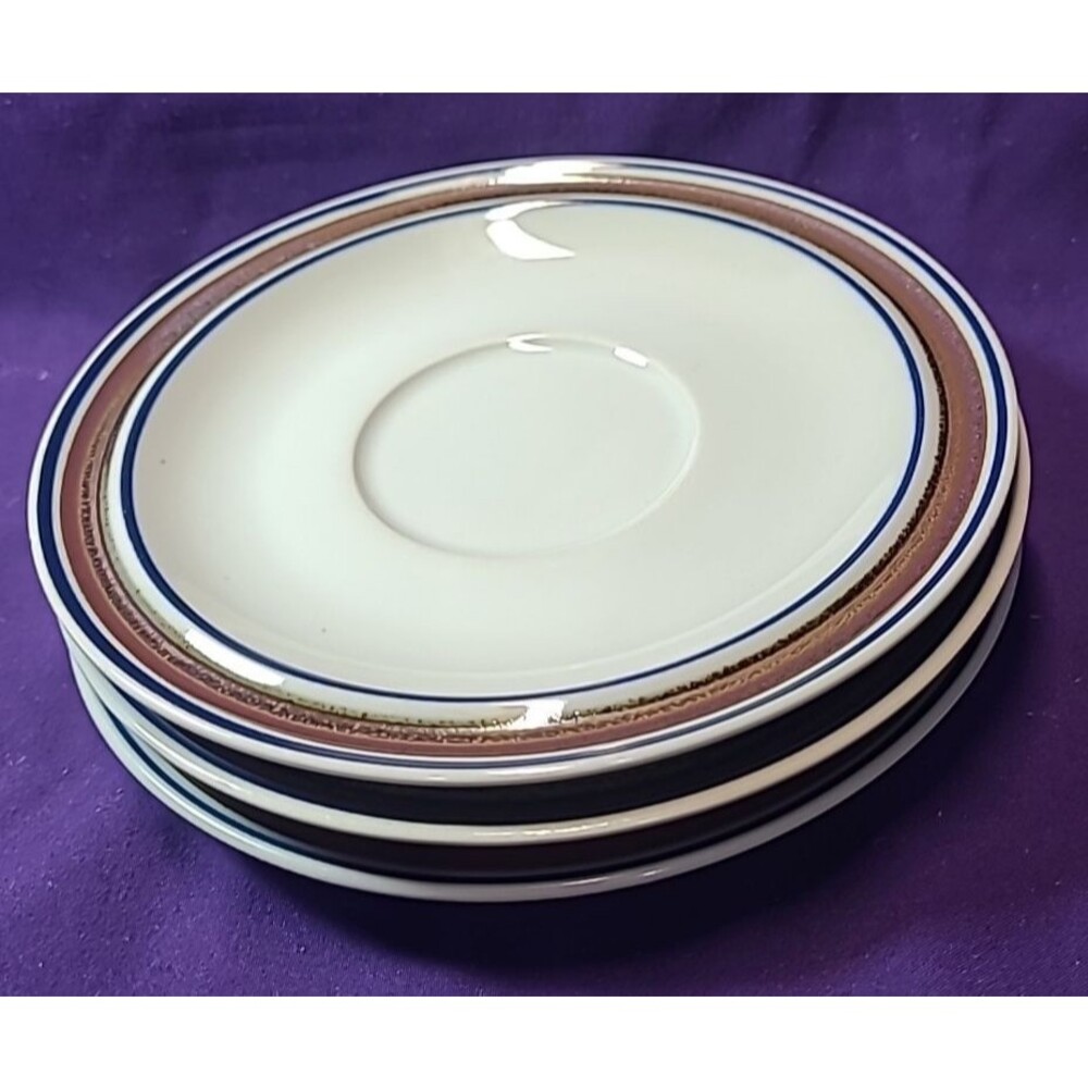 Salem Stoneware Georgetown Saucers 6.5" Blue Rust Band Vintage Set of 3